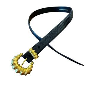 KLEINBERG SHERRILL Gold Tone Buckle with Black Snake Pattern Strap- Medium Large